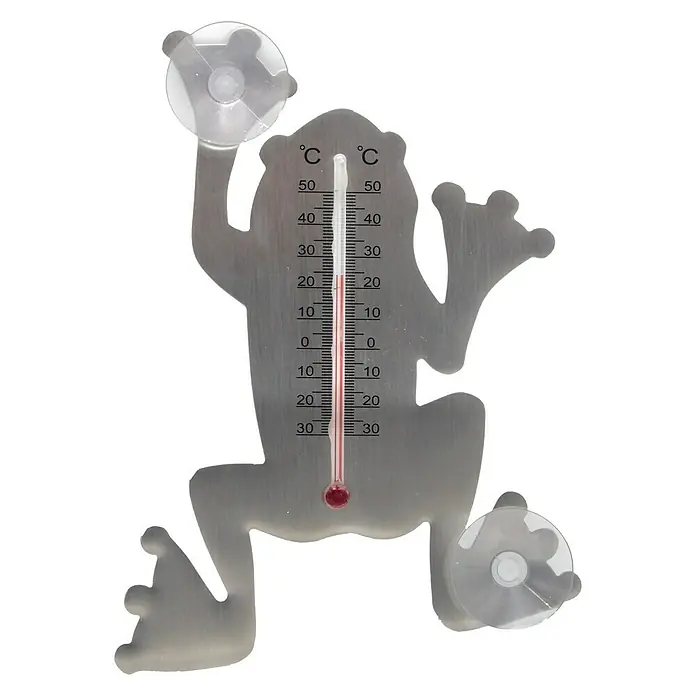 Nature Buitenthermometer met zuignappen Kikker - Hoogte: 27 cm, Roestvrij staal - Vooraanzicht