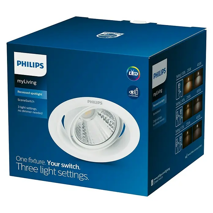 Philips Downlight LED empotrable redondo Pomeron - 3 W, Ø x Al: 9 x 6,7 cm, Blanco, Blanco neutro