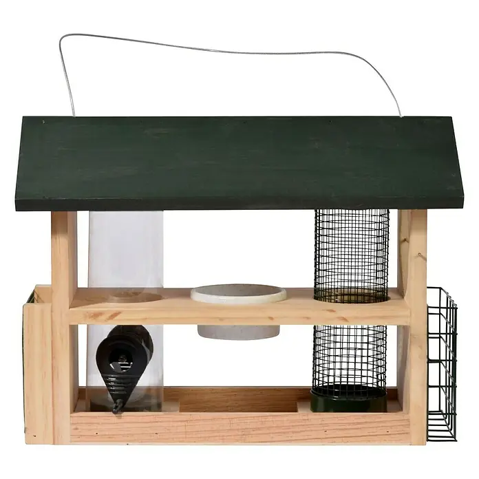 Dobar Futterstation 7-in-1 - 39 x 19 x 29 cm, Natur/Grün - Vorderansicht