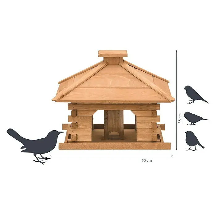Dobar Vogelfutter Blockhaus - L x B x H: 50 x 50 x 38 cm, Braun, Mit Silo