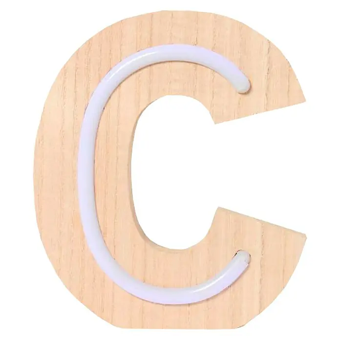 Letra LED neón de madera - C, Madera, Color de luz: Blanco neutro