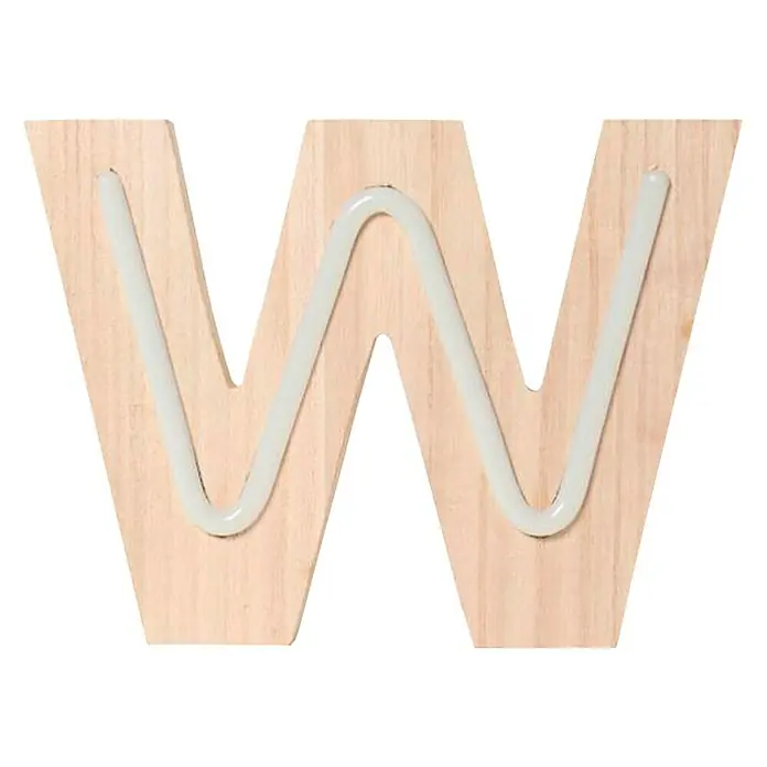 Letra LED neón de madera - W, Madera, Color de luz: Blanco neutro