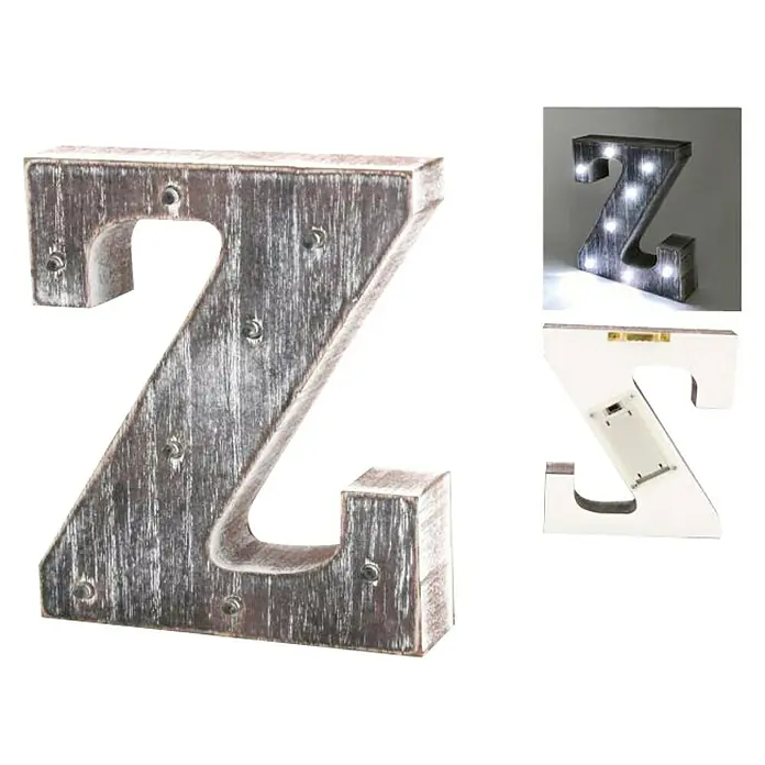 Letra LED de madera - Z, Marrón oscuro, Color de luz: Blanco neutro