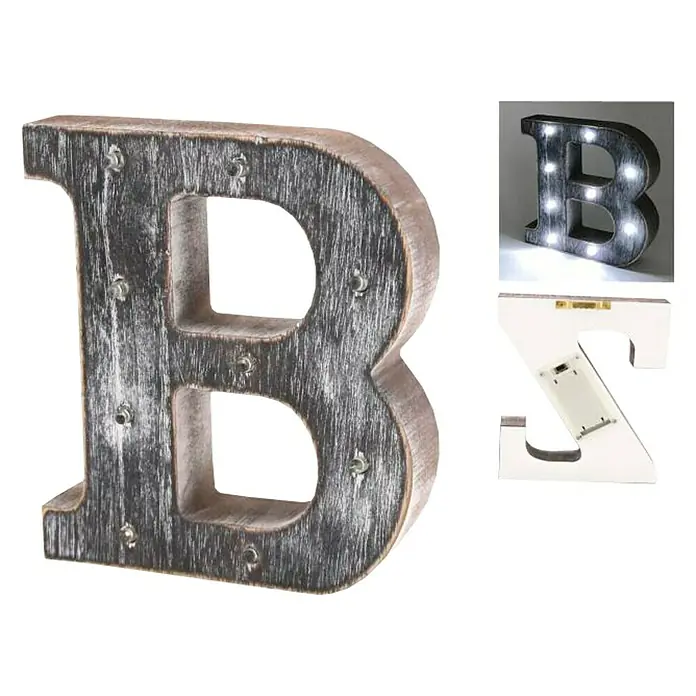 Letra LED de madera - B, Marrón oscuro, Color de luz: Blanco neutro