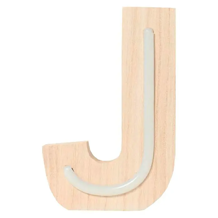 Letra LED neón de madera - J, Madera, Color de luz: Blanco neutro