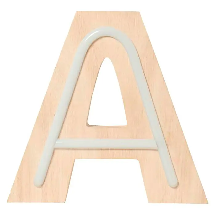 Letra LED neón de madera - A, Madera, Color de luz: Blanco neutro