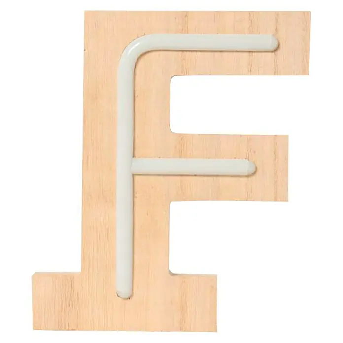 Letra LED neón de madera - F, Madera, Color de luz: Blanco neutro
