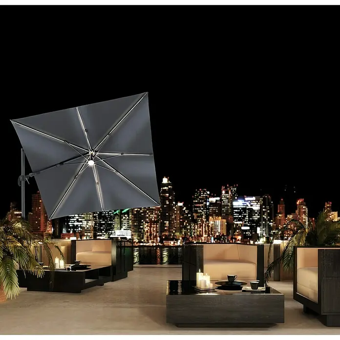 Derby Ravenna LED-Sonnenschirm AX - Anthrazit, L x B: 246 x 246 cm - Stimmungsaufnahme