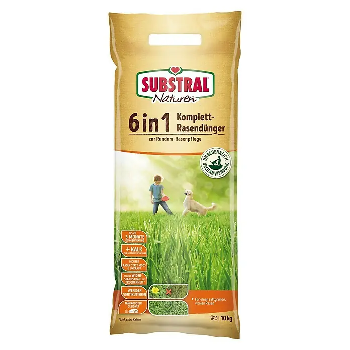 Substral Naturen Rasendünger 6 in1 - 10 kg, Inhalt ausreichend für ca.: 135 m² - Vorderansicht