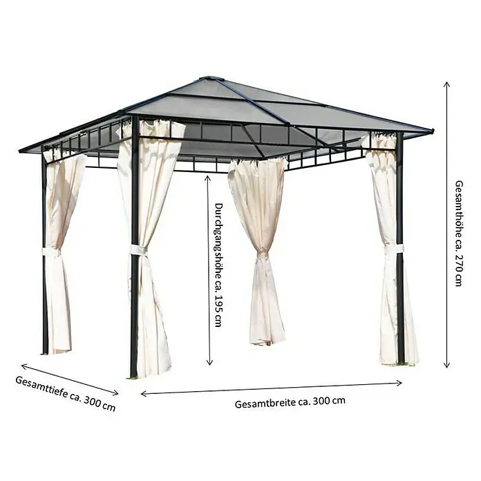 Leco Pavillon Profi Light - L x B: 300 x 300 cm, Graubraun, Anthrazit