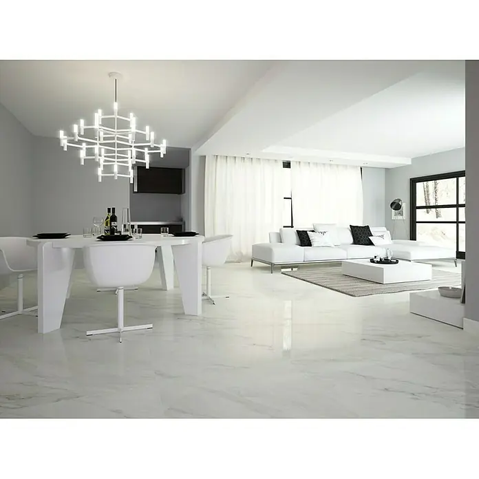 Feinsteinzeugfliese Calacatta Bianco - 80 x 80 cm, Weiß, Glänzend - Stimmungsaufnahme