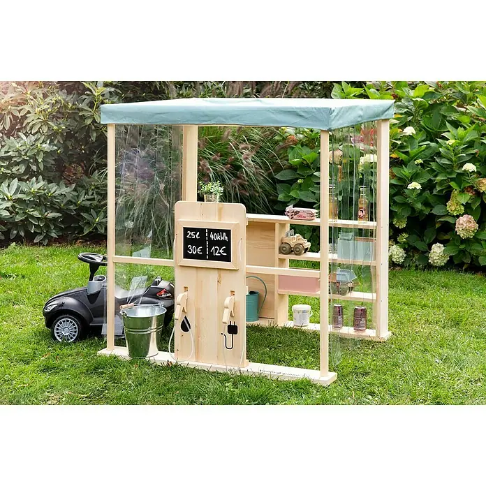 Muddy Buddy Kinder-Kaufladen Bubble Catcher - L x B x H: 115 x 90 x 115 cm, Holz, Salbeigrün/Natur - Stimmungsaufnahme