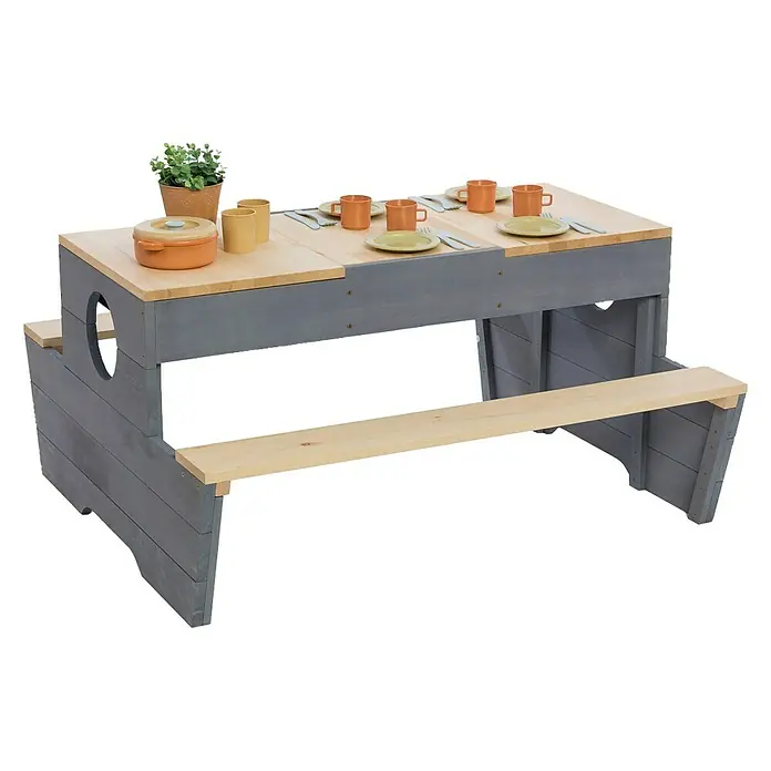 Muddy Buddy Kinder-Sitzgruppen-Set Creator - L x B x H: 100 x 90 x 50 cm, Holz, Natur/Wolkengrau - Vorderansicht
