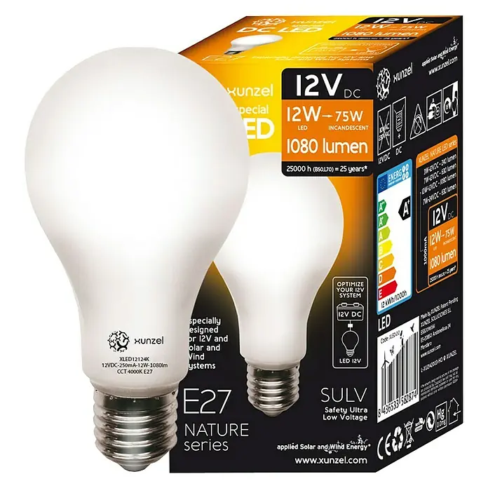 Xunzel Bombilla LED Nature - 12 W, E27, Blanco neutro, 1.080 lm, 12 V