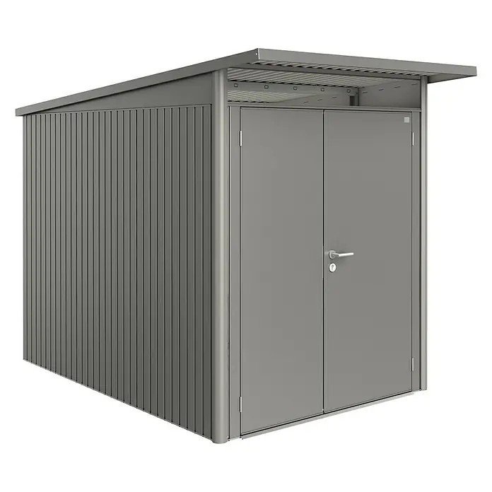 Biohort Gerätehaus AvantGarde - 180 cm, 300 cm, Stahl, Quarzgrau Metallic, Doppeltür - Linke Seitenansicht