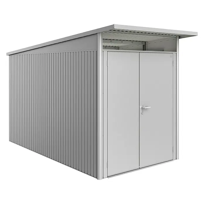 Biohort Gerätehaus AvantGarde A4 - 180 cm, 380 cm, Stahl, Silber Metallic, Doppeltür - Linke Seitenansicht