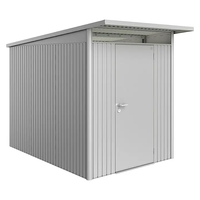 Biohort Gerätehaus AvantGarde - 180 cm, 300 cm, Stahl, Silber Metallic, Einzeltür - Linke Seitenansicht