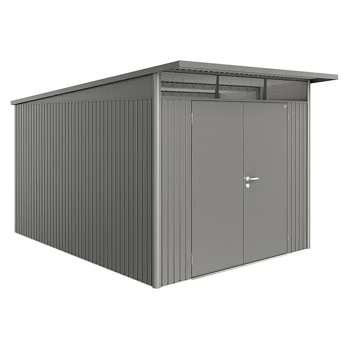Biohort Gerätehaus AvantGarde - 260 cm, 380 cm, Stahl, Quarzgrau, Doppeltür - Linke Seitenansicht