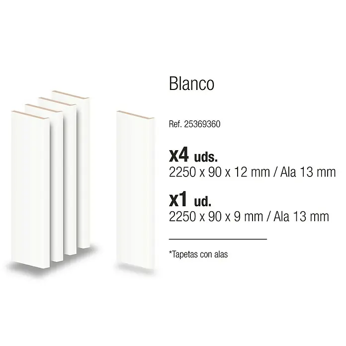 PortStylo Tapeta Blanca con ala - 90 x 12 mm, Blanco, 5 ud.