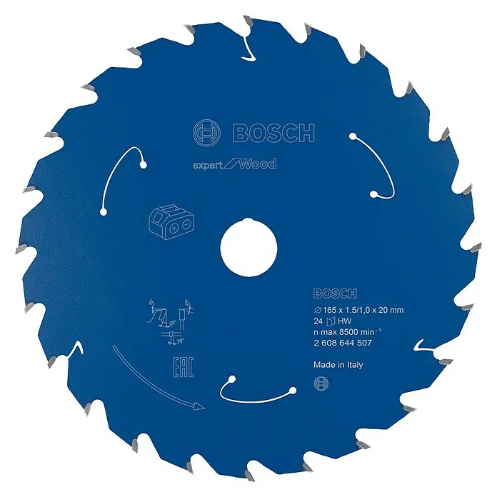 Bosch Kreissägeblatt Expert for Wood - Durchmesser: 165 mm, Bohrung: 20 mm, Anzahl Zähne: 24 Zähne - Vorderansicht