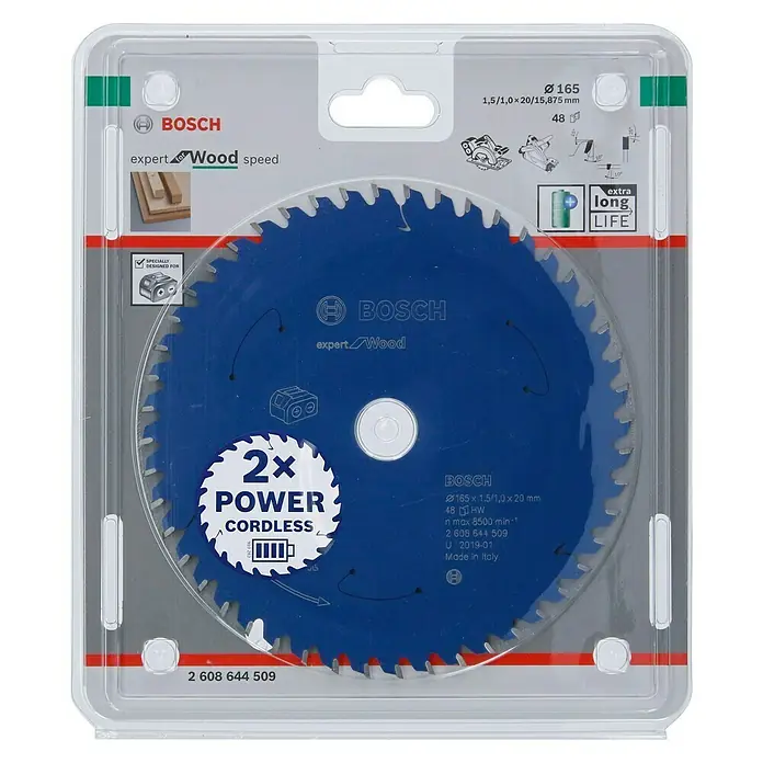 Bosch Kreissägeblatt Expert for Wood - Durchmesser: 165 mm, Bohrung: 20 mm, Anzahl Zähne: 48 Zähne - Vorderansicht