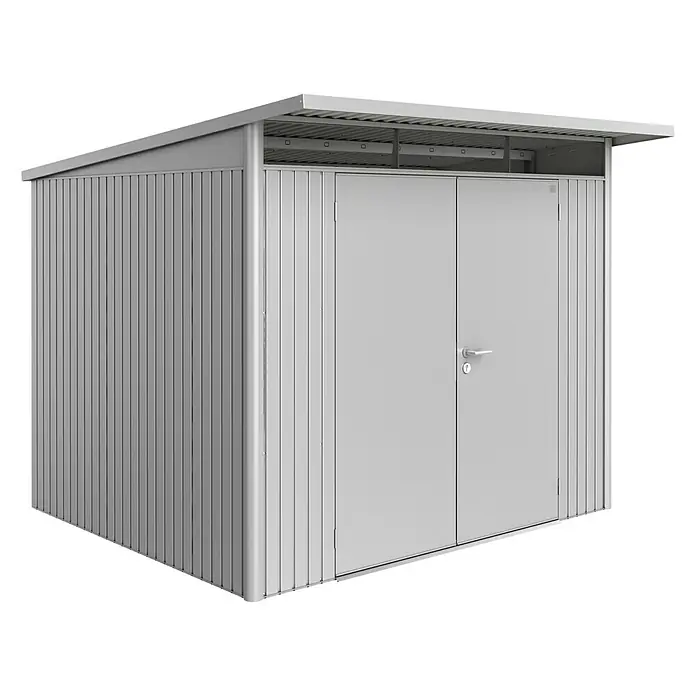Biohort Gerätehaus AvantGarde - 260 cm, 260 cm, Stahl, Silber Metallic, Doppeltür - Linke Seitenansicht
