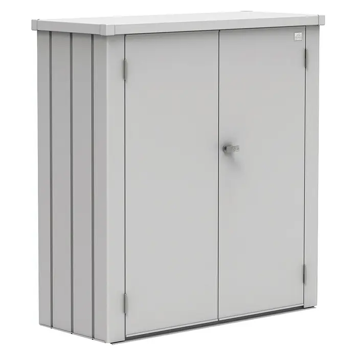 Biohort Geräteschrank Romeo - Außenbreite inkl. Dachüberstand: 132 cm, Außentiefe inkl. Dachüberstand: 57 cm, Silber Metallic, Doppeltür - Linke Seitenansicht