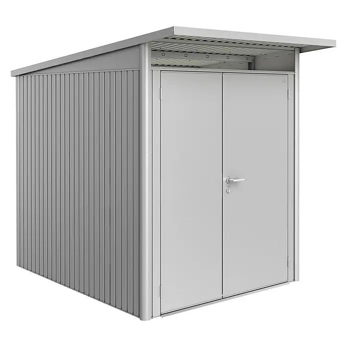 Biohort Gerätehaus AvantGarde A2 - 180 cm, 260 cm, Stahl, Silber Metallic, Doppeltür - Linke Seitenansicht