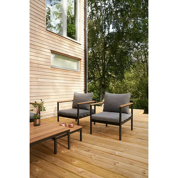 SENSUM Set lounge namještaja - 3-dij., Aluminij/eukaliptus, Antracit-svijetli eukaliptus