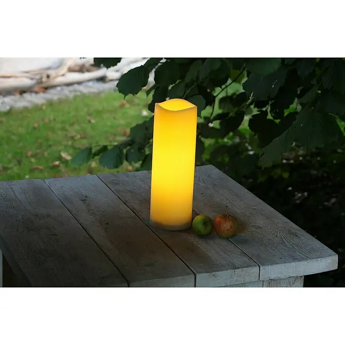 Flower Power Vela LED para exteriores Media - Ø x Al: 10 x 30 cm, Crema, Plástico
