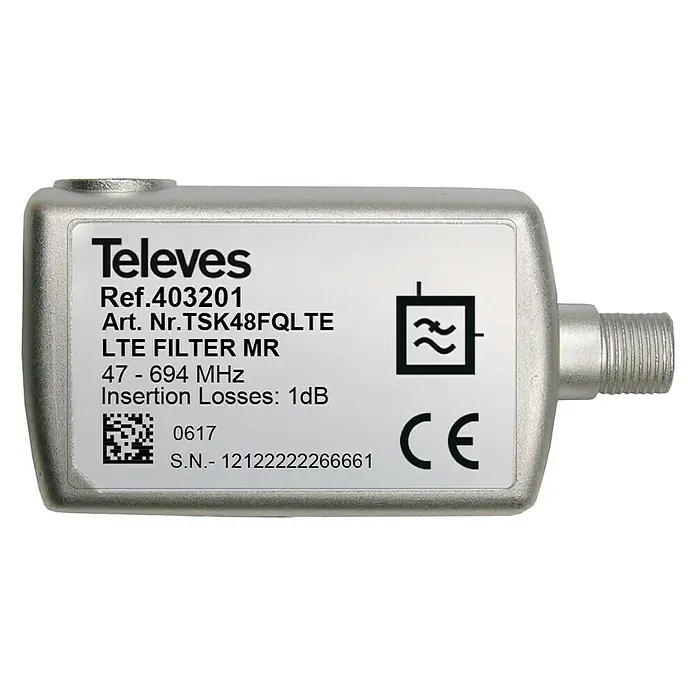 Televés Filtro LTE 5G MR con paso de DC - Plateado, 1 ud.