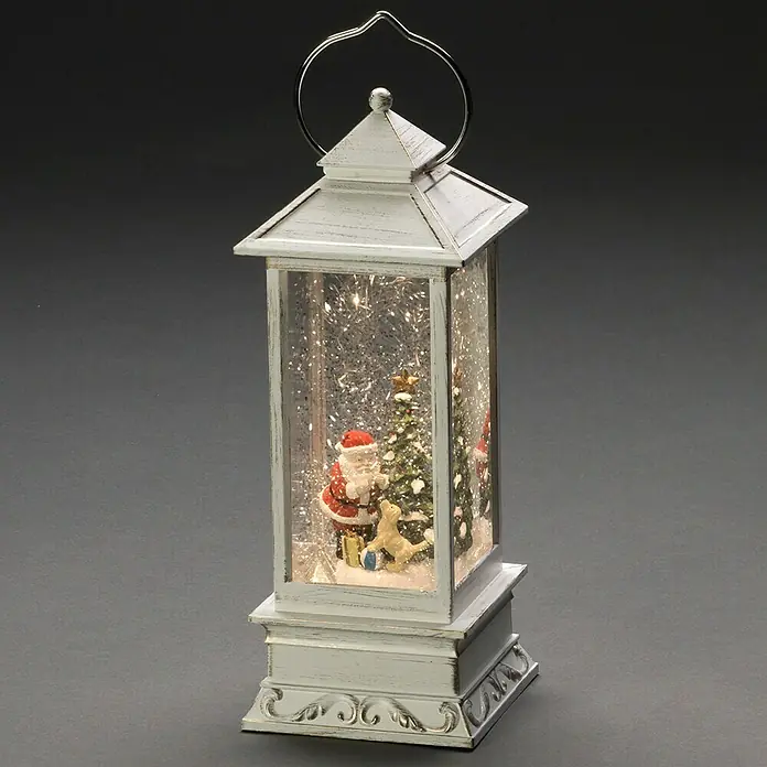 Konstsmide Led-sneeuwlantaarn Kerstman met hond - Binnen, 1 lamp, l x b x h: 10,5 x 10,5 x 27,5 cm, Werkt op batterijen - Vooraanzicht