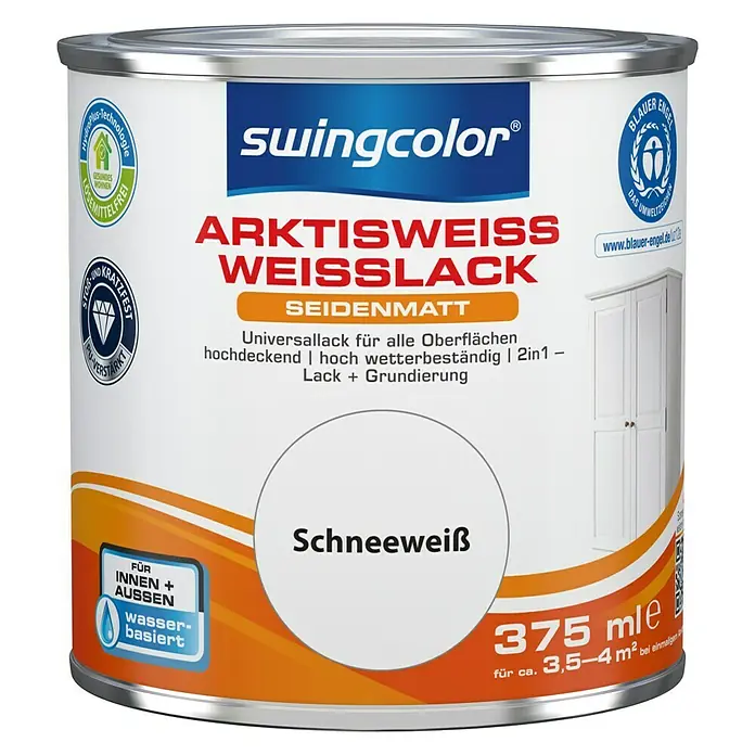 swingcolor Weißlack Arktisweiß - Schneeweiß, 375 ml, Seidenmatt - Vorderansicht
