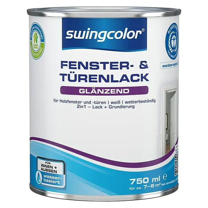swingcolor Fenster- & Türenlack Acryl - Weiß, 750 ml, Glänzend - Vorderansicht