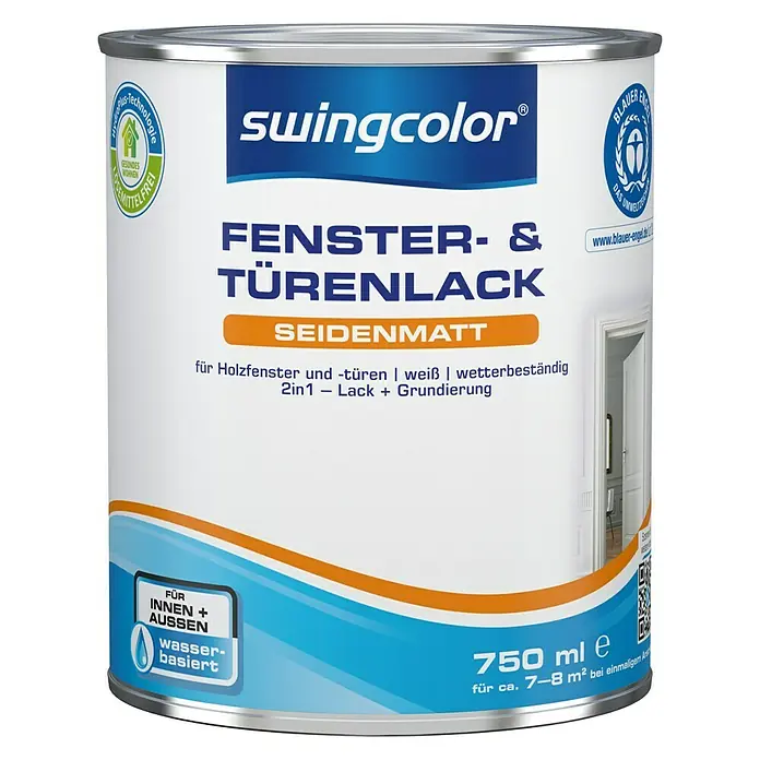 swingcolor Fenster- & Türenlack Acryl - Weiß, 750 ml, Seidenmatt - Vorderansicht