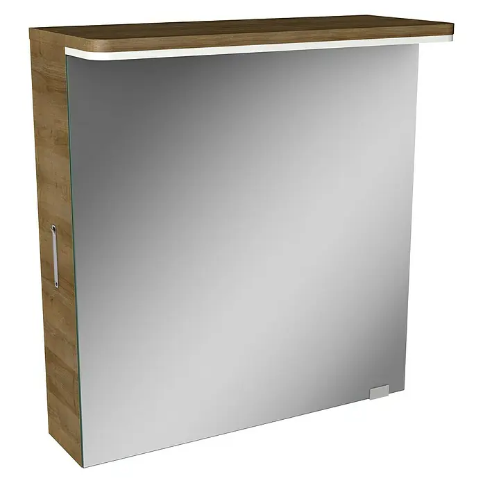 Modern 3.0 LED-Spiegelschrank - B x H: 60 x 68,4 cm, Rechts, Mit Beleuchtung, Spanplatte, Berg Eiche - Linke Seitenansicht