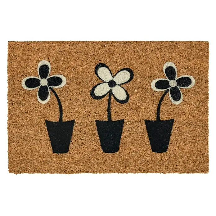 Felpudo de coco Macetas - Coco Marrón/Negro/Blanco, 60 x 40 cm, Fibra de coco natural y PVC