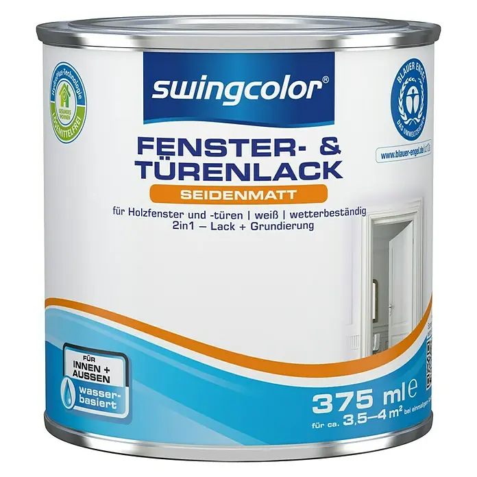 swingcolor Fenster- & Türenlack Acryl - Weiß, 375 ml, Seidenmatt - Vorderansicht