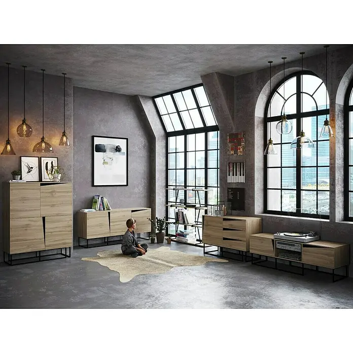 Phönix Regal Babylon - L x B x H: 30 x 120 x 134 cm, Eiche, Traglast: 10 kg/Boden - Stimmungsaufnahme