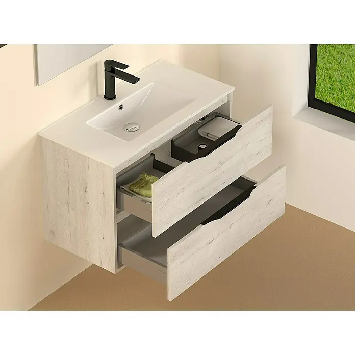 Conjunto de mueble de baño Bruna Slim - 100 cm, 3 piezas, Gris plata, Mate