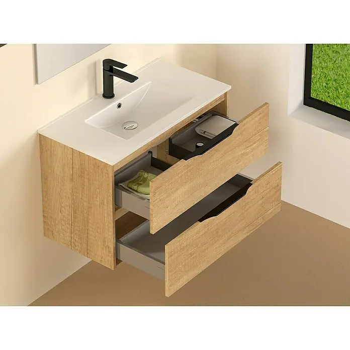 Conjunto de mueble de baño Bruna - Nature, Mate, 70 cm, 3 piezas