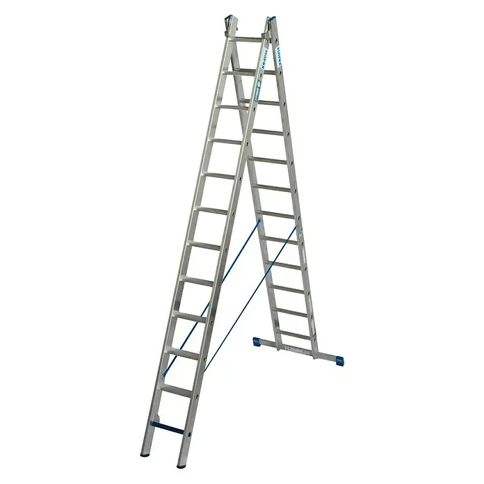 Krause Stabilo Sprossen-Mehrzweckleiter +S - Arbeitshöhe: 6,7 m, Anzahl Tritte: 2 x 12 Sprossen, Aluminium - Linke Seitenansicht
