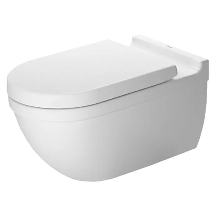 Duravit Starck 3 Wand-WC - Mit Spülrand, Mit antibakterieller Glasur, Spülform: Tief, WC Abgang: Waagerecht, Weiß, Verdeckt - Vorderansicht