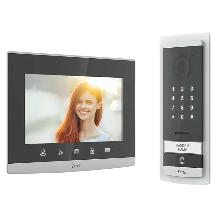 Extel Farb-Video-Türsprechanlage Code - Drahtgebunden, 7″, 1.296 x 732 Pixel - Vorderansicht