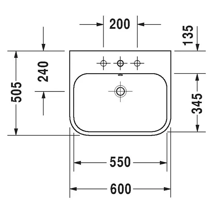 Duravit Happy D.2 Waschtisch Typ 1 - 60 x 50,5 cm, Ohne Spezialglasur, Hahnloch: Mitte, Mit Überlauf, Weiß
