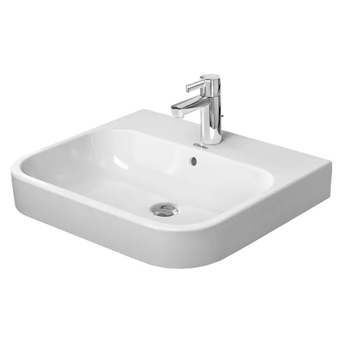 Duravit Happy D.2 Waschtisch Typ 1 - 60 x 50,5 cm, Ohne Spezialglasur, Hahnloch: Mitte, Mit Überlauf, Weiß - Vorderansicht