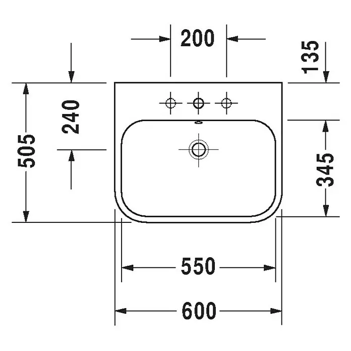 Duravit Happy D.2 Waschtisch - 60 x 50,5 cm, Ohne Spezialglasur, Hahnloch: Mitte, Mit Überlauf, Weiß, Geschliffen