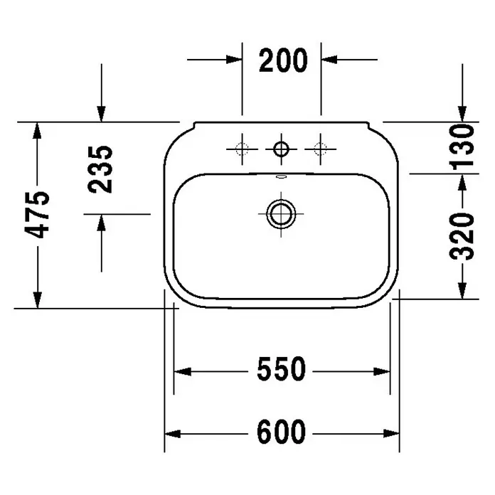 Duravit Happy D.2 Waschtisch - 60 x 47,5 cm, Ohne Spezialglasur, Hahnloch: Mitte, Mit Überlauf, Weiß, Ungeschliffen