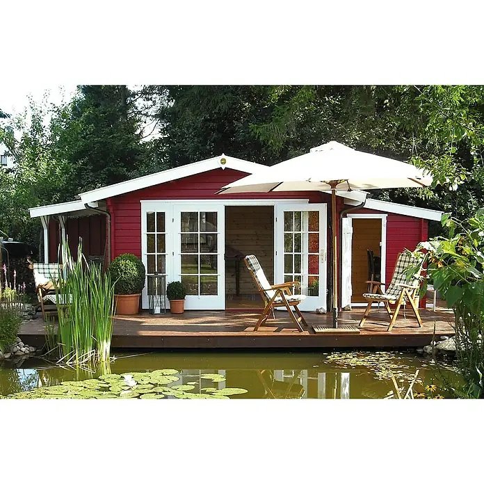 Weka Gartenhaus Weekendhaus 137 - B x T: 460 x 370 cm, Holz, 11,4 m², Wandstärke: 45 mm, Mit Vordach 0,6 m