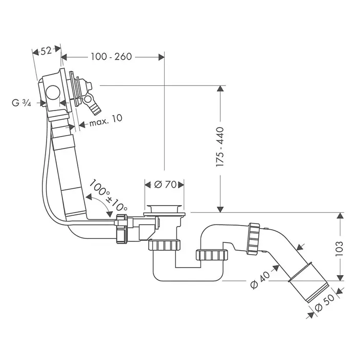 Hansgrohe Ab- & Überlaufgarnitur Exafill - Kunststoff, 1½″, Geeignet für: Handelsübliche Badewannen
